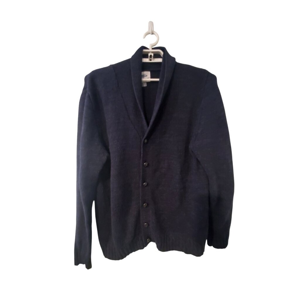 Old Navy cardigan sweater mens XL blue wool blend Grandpa shawl collar